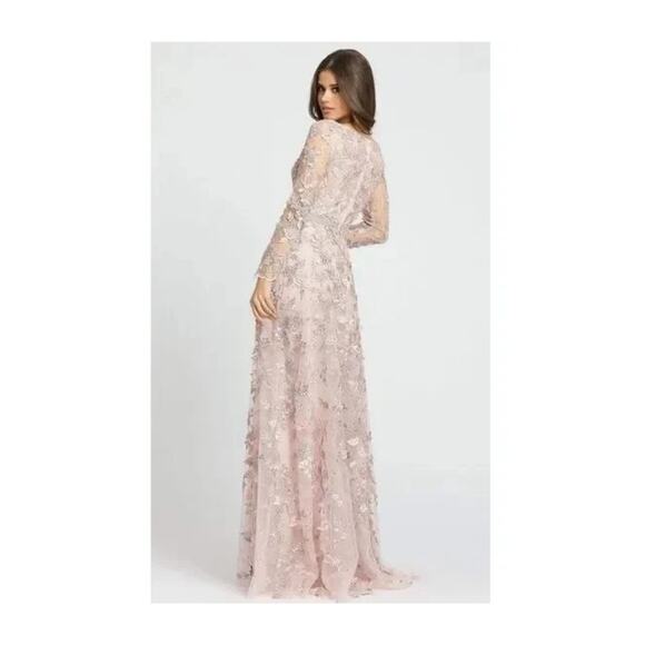 Mac Duggal 70224 Pink Floral Applique Long Sleeve Illusion Gown 10 - Picture 7 of 10